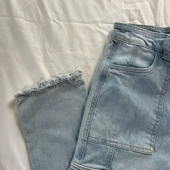KanCan Light Wash High Waist Straight Leg Cotton Blend Cargo Jeans | Size 9 - Picture 2 of 9